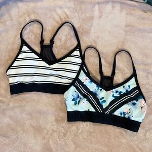 PINK Victoria's Secret Mint Floral & Black-Trim Stripe Bralette Duo